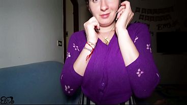 Housewife gives him a blowjob while caressing his balls (cumshot in mouth)